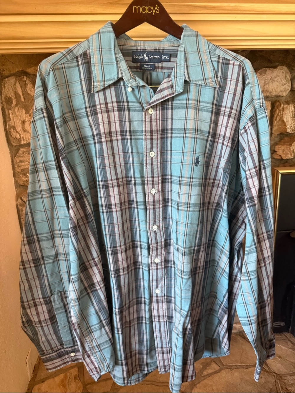 Vintage Ralph Lauren Men’s Light Blue Plaid Button-Down Shirt